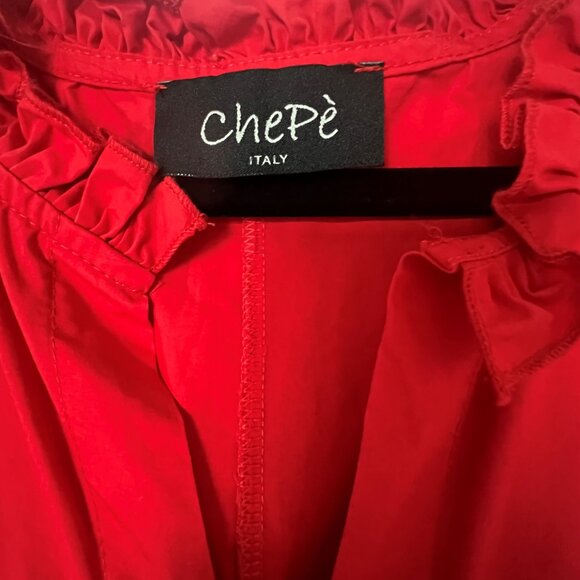 Chepe Italy Maxi Dress with Ruffled Sleeves in Bright Red - Size Medium - Picture 4 of 6